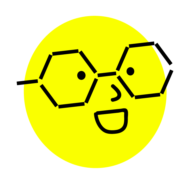 Illustrated yellow mascot face with hexagonal glasses created for HANKAN brand content