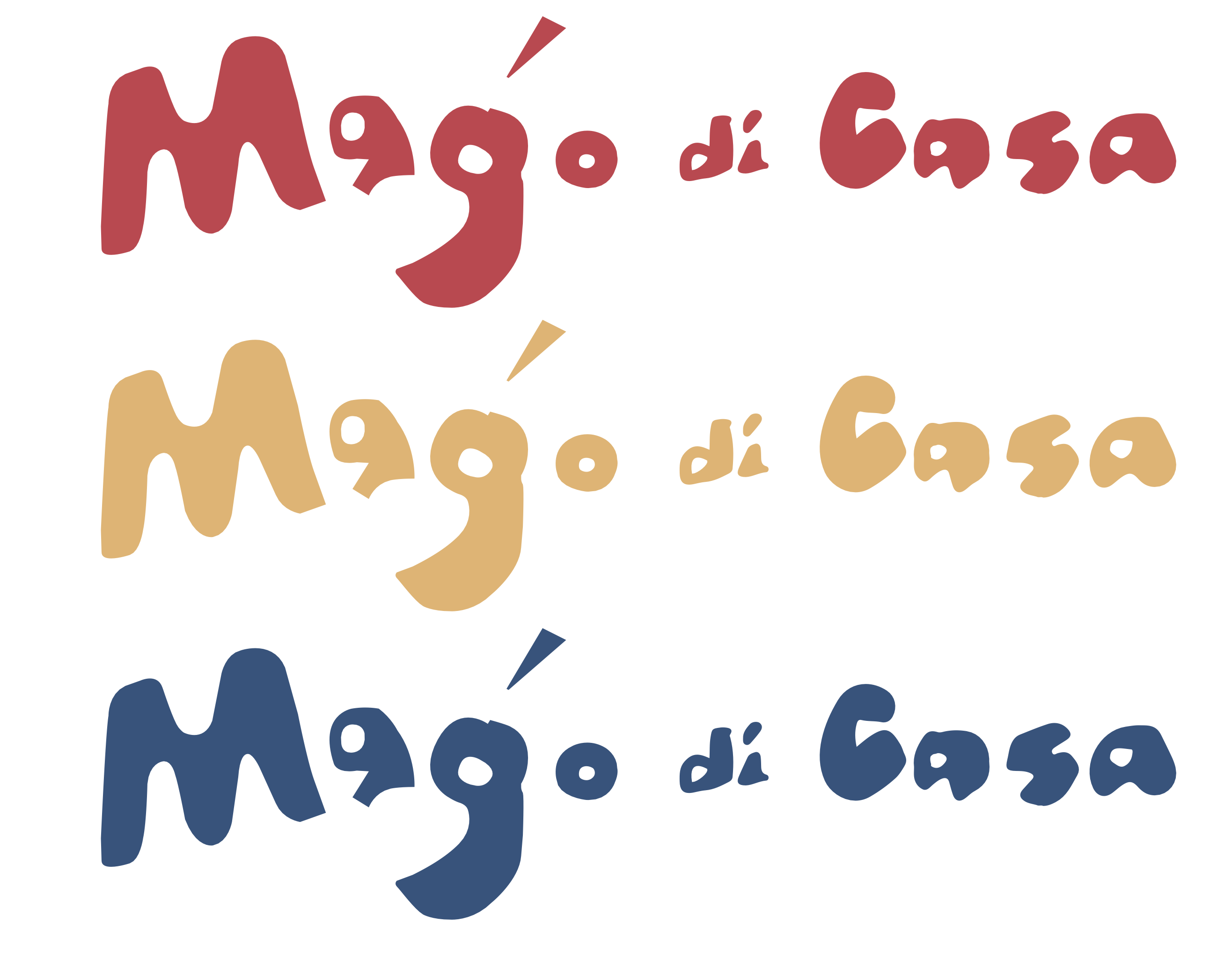 Brand identity logo studies for Mago di Casa shown in multiple colorways